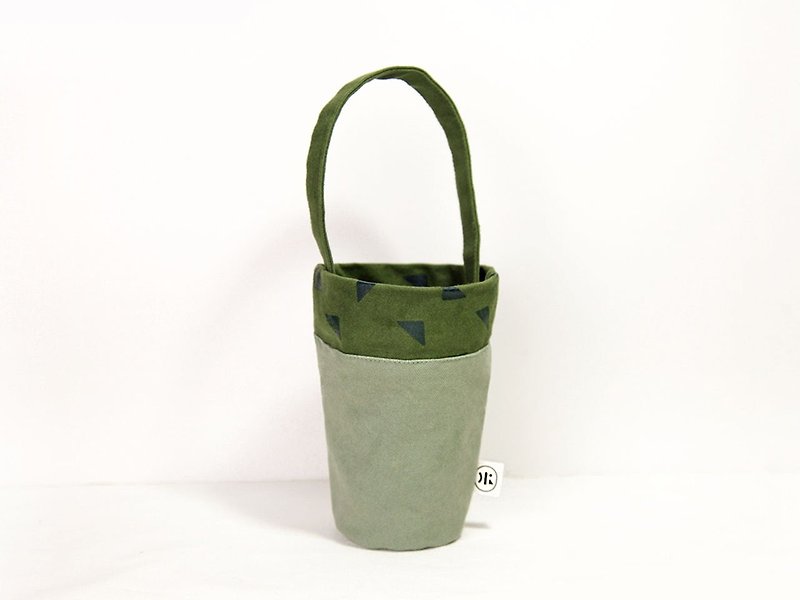 【幾何杯袋】- 嫩草綠 - 杯袋/飲料提袋 - 棉．麻 綠色