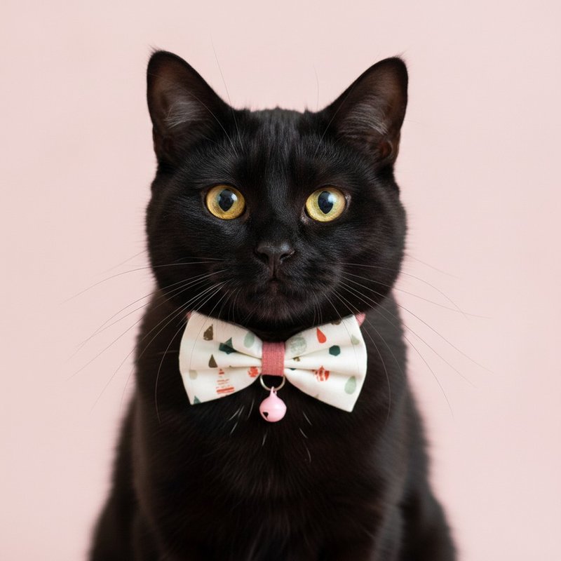 Raindrop Pattern Bowtie Pet Collar - For Cats & Small Dogs - ปลอกคอ - ผ้าฝ้าย/ผ้าลินิน สึชมพู