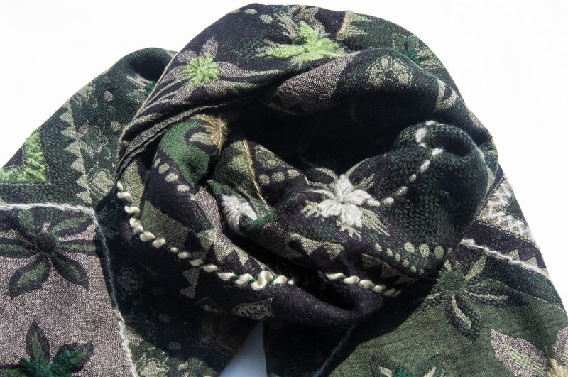 喀什米爾Cashmere刺繡羊毛披肩 針織圍巾 刺繡圍巾 克什米爾-花朵 - 圍巾/披肩 - 羊毛 多色