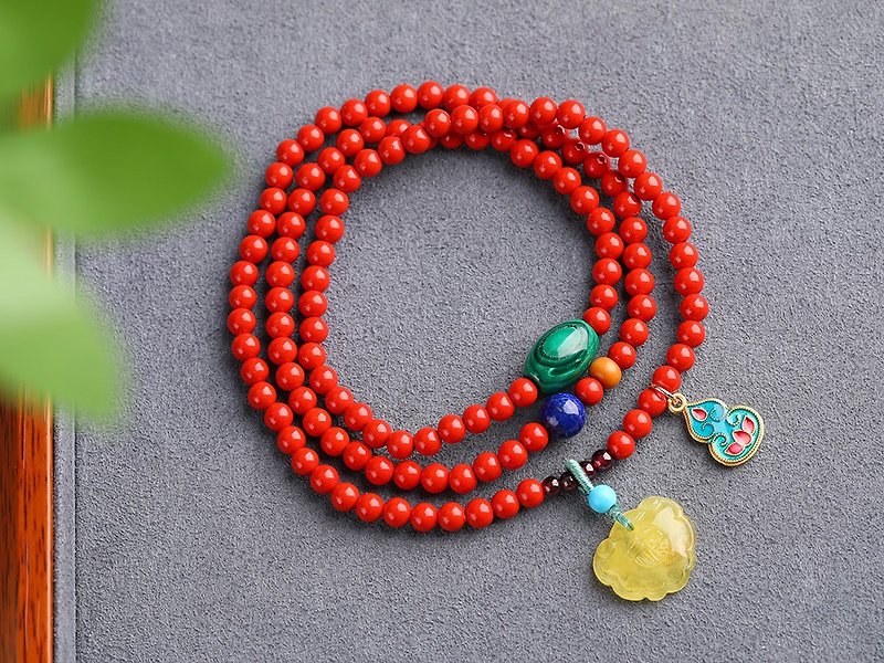 Natural raw ore cinnabar boutique red sand three-circle Buddha bead bracelet cinnabar content is as high as 95% - Bracelets - Gemstone 
