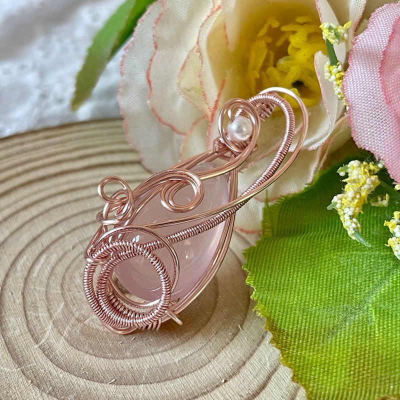 珍飾 － 粉晶金屬繞線吊墜 - 項鍊 - 水晶 