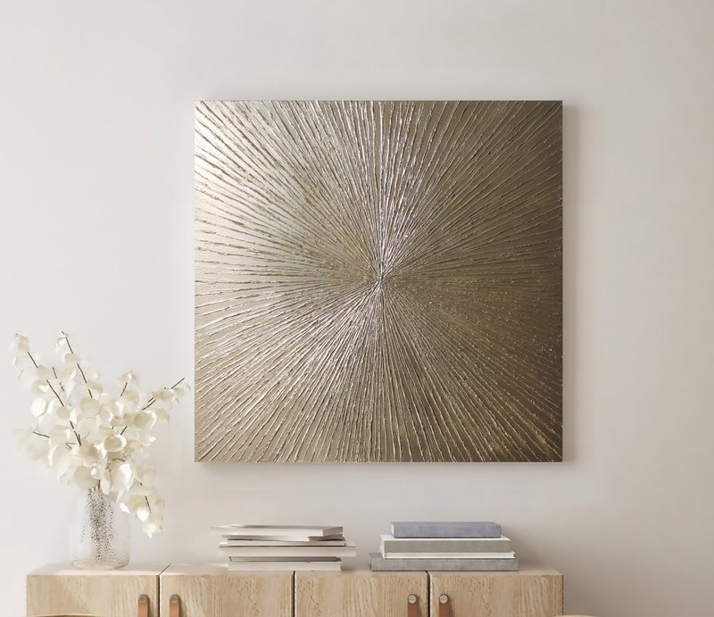 Gold Art | Abstract Sun Painting | Heavy Texture Gold Painting | Golden Sun 2 - 壁貼/牆壁裝飾 - 棉．麻 金色