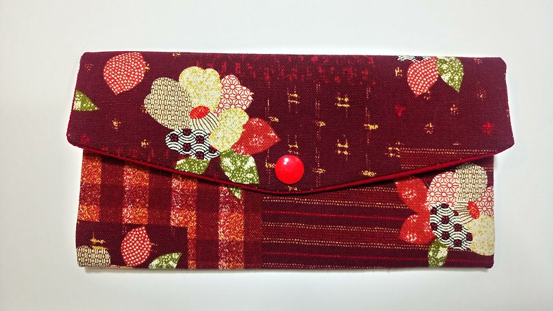 Double red bag / passbook pouch (30 and dogwood flowers) - กระเป๋าสตางค์ - ผ้าฝ้าย/ผ้าลินิน สีแดง