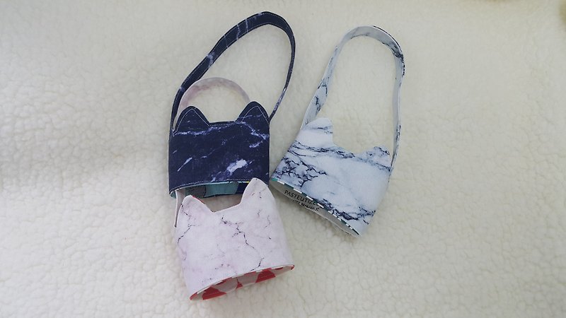 Marbling / tricolor cat ears with eco-friendly drink cup sleeve bag / double-sided available - Beverage Holders & Bags - Cotton & Hemp Multicolor