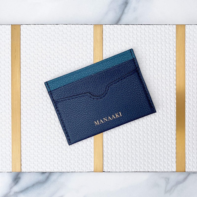 【MANAAKI】Half Moon Card Holder (4 Card Slots) Business Card Holder Small Purse Coin Purse Leather - ที่เก็บนามบัตร - วัสดุอีโค สีน้ำเงิน