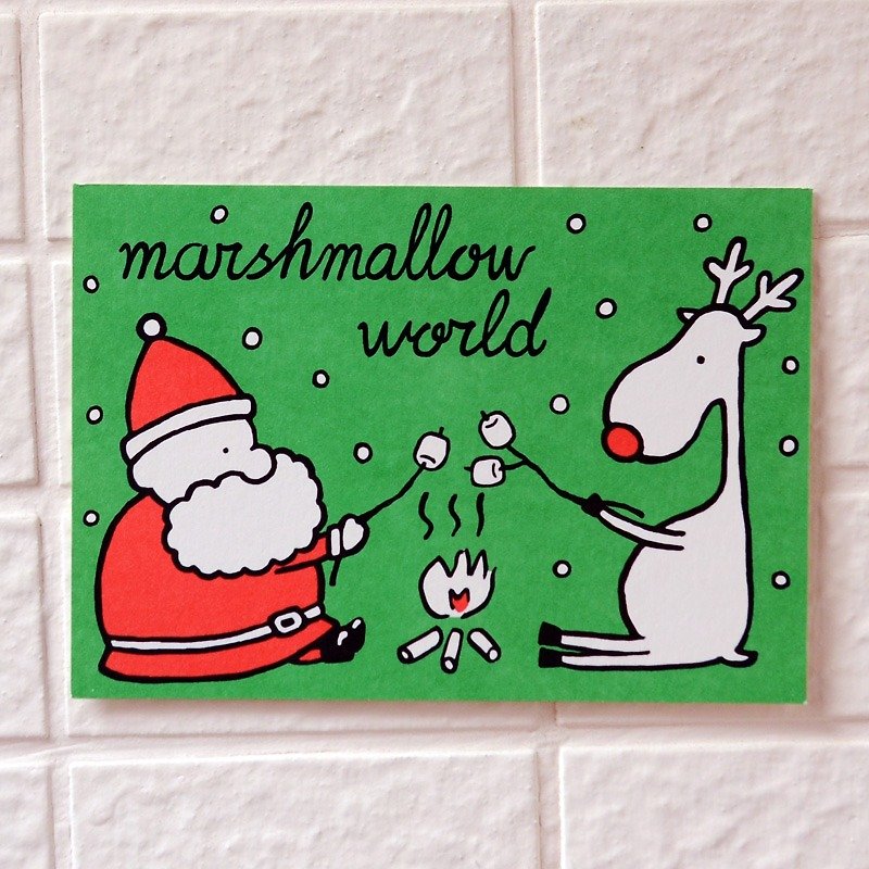 聖誕卡-聖誕老人與麋鹿明信片06號 - 心意卡/卡片 - 紙 綠色
