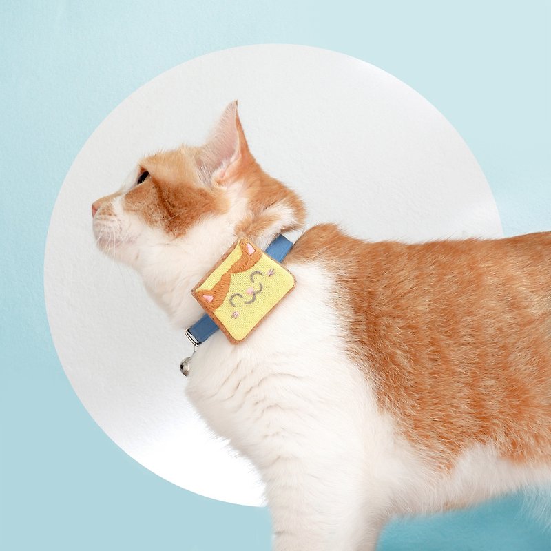 TRAVELING  - Ginger- Yellow Cat mini pocket with Breakaway cat collar for AirTag - 貓狗頸圈/牽繩 - 棉．麻 黃色
