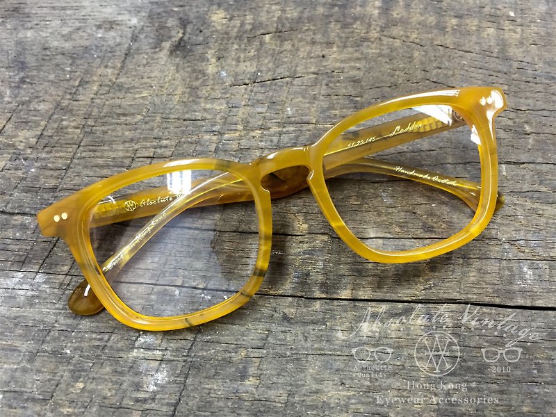 Absolute Vintage-Ladder Street Square Thin Frame Plate Glasses-Yellow - Glasses & Frames - Plastic 