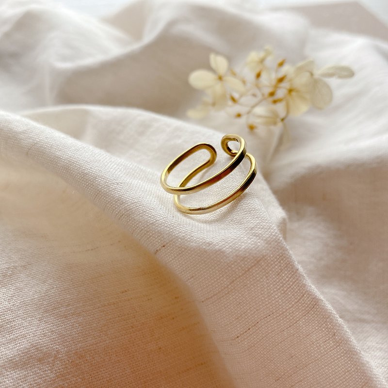平行線-可調式黃銅戒指 - 戒指 - 銅/黃銅 金色