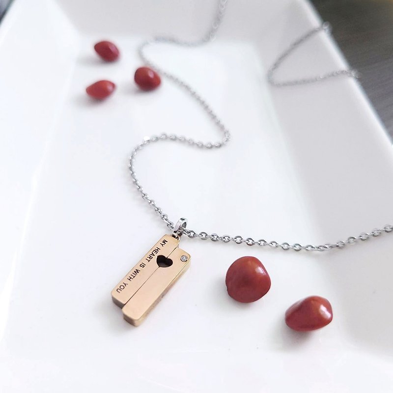 [Out of print] My heart is with you. White Steel Small Chain Clavicle Chain Short Chain - Necklaces - Stainless Steel Pink