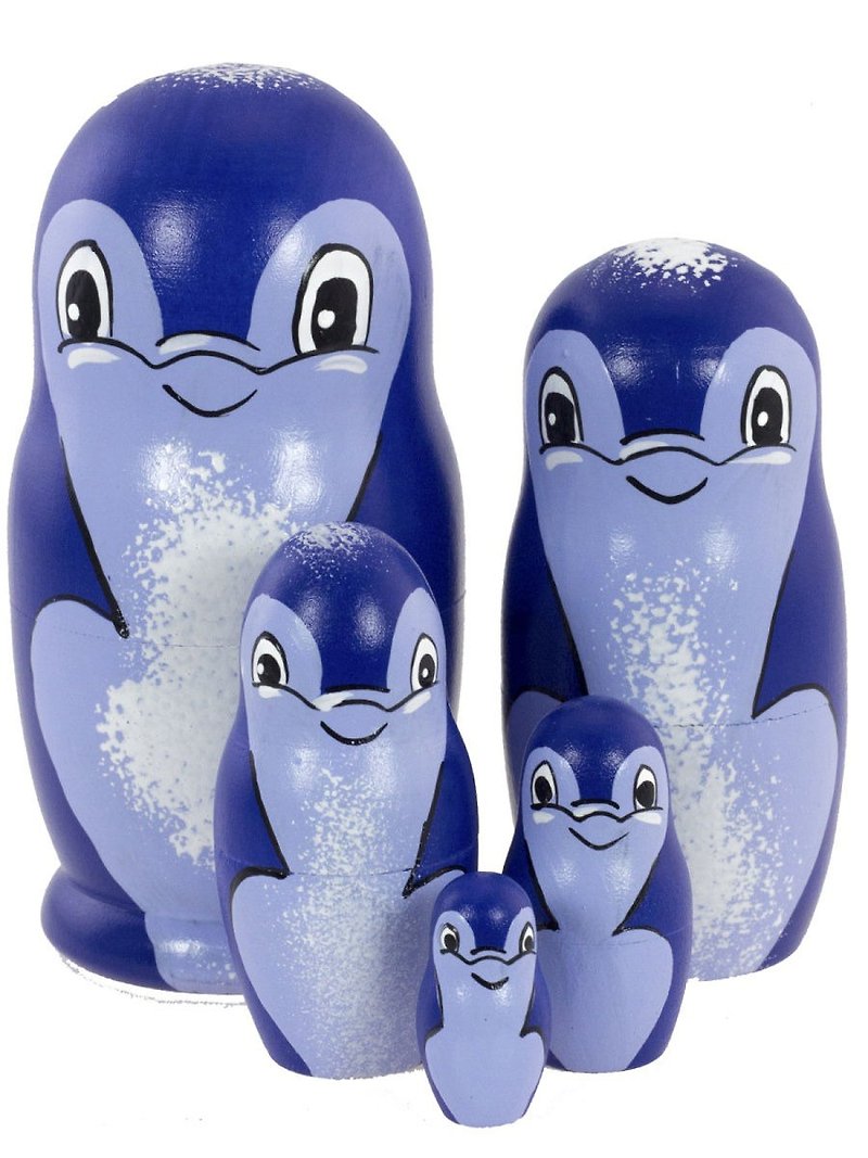 1ペンギンの家族の人形マトリョーシカ5 - 置物 - 木製 多色
