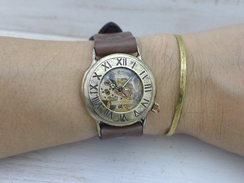 Handmade watch BHW139 Manual winding Brass36mm Roman numeral bezel normal belt - นาฬิกาผู้หญิง - ทองแดงทองเหลือง สีทอง