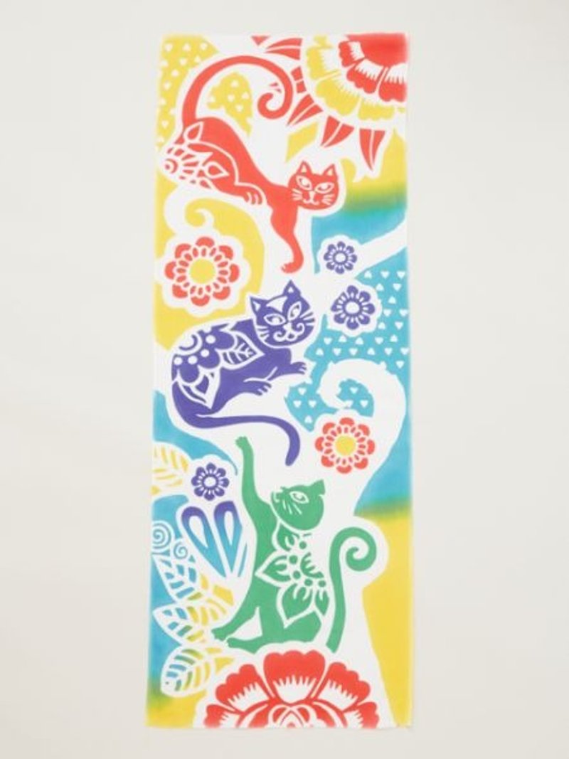 [Pre-order] ✱ ✱ cat towel and flowers long (two-color) - Towels - Cotton & Hemp Multicolor