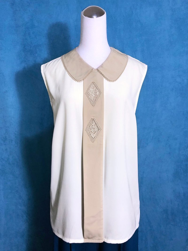 Round Neck Embroidered Sleeveless Vintage Shirt / VINTAGE - เสื้อเชิ้ตผู้หญิง - เส้นใยสังเคราะห์ หลากหลายสี