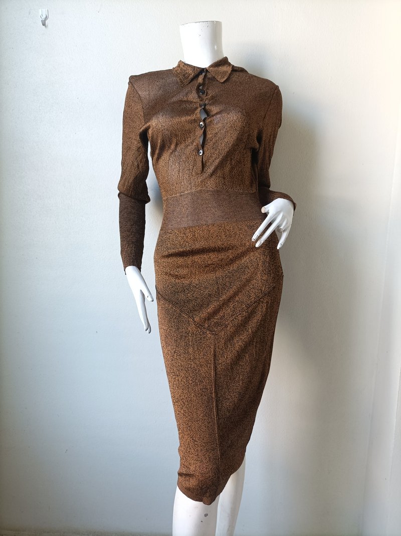 ALAIA Hourglass Stretch Knit Collared Dress Size L - 洋裝/連身裙 - 聚酯纖維 