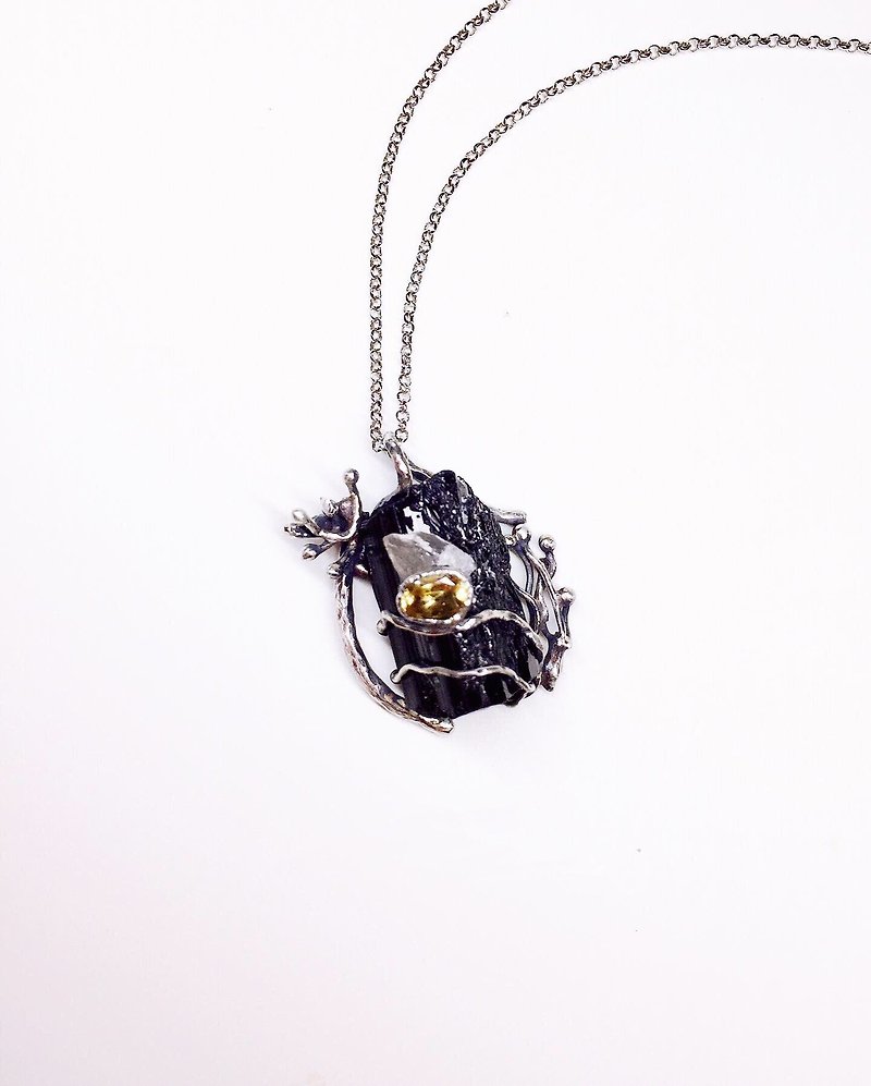 Black Tourmaline Citrine Pendant - Necklaces - Semi-Precious Stones Black