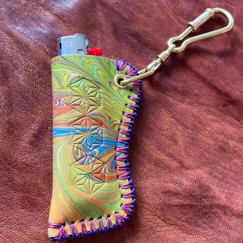 -Psychedelic- 真鍮カラナビ付きBicライターカバー - 其他 - 真皮 綠色