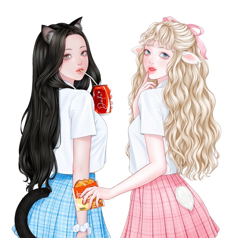 Best Friend 2 types (dake) Girls cute stickers - 貼紙 - 紙 多色