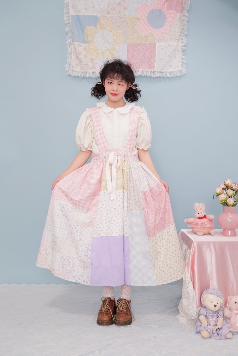 Vintage girl's handmade patchwork floral dress - ชุดเดรส - วัสดุอื่นๆ สึชมพู