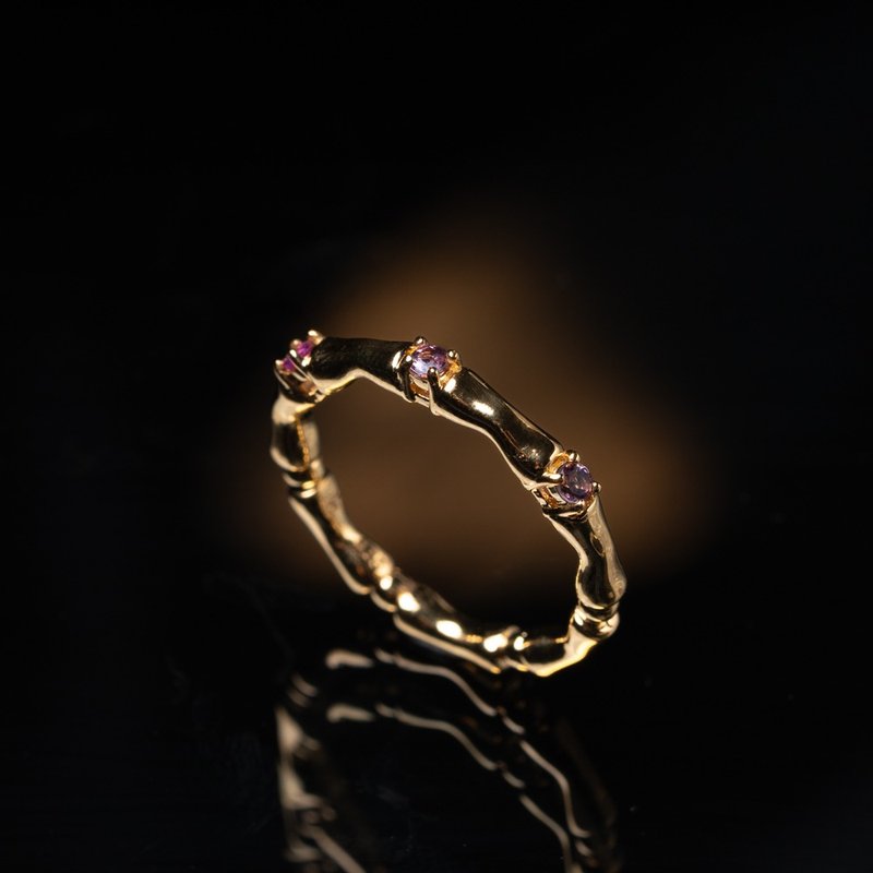 [Mysterious Astrology: Ring of Myth] Libra L pink tourmaline 925 sterling silver thick plated 18k real gold ring - แหวนทั่วไป - เงินแท้ 