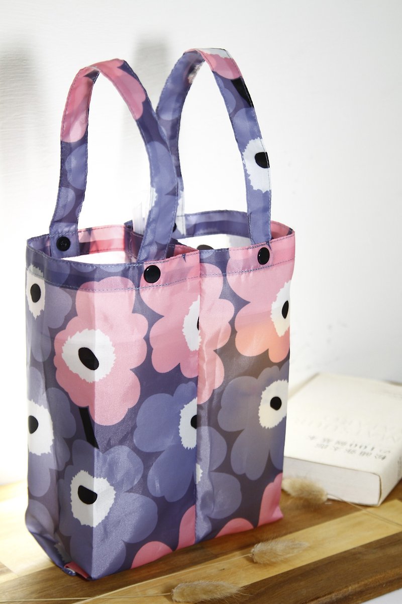 【Gi LAI】Environmentally friendly double-cup tote bag/couple drink bag-poppy flower - กระเป๋าถือ - วัสดุกันนำ้ สีม่วง