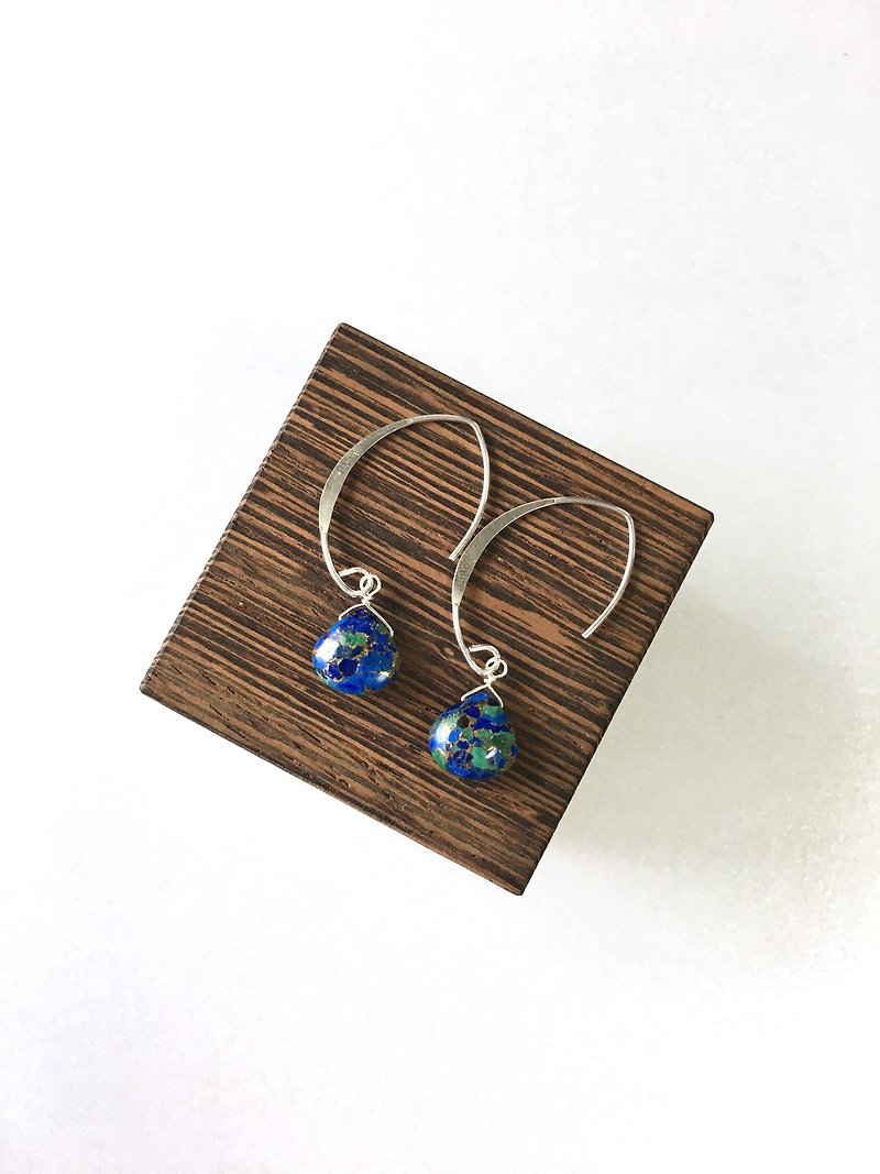 Copper turquoise 14KGF hook earring / SV925 hook earring - ต่างหู - หิน สีน้ำเงิน