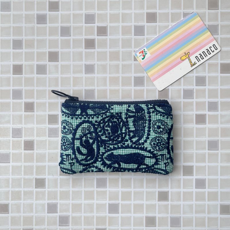 mina perhonen  jungle relief　ミニポーチ　零錢包　カード入れ - 零錢包/小錢包 - 棉．麻 綠色