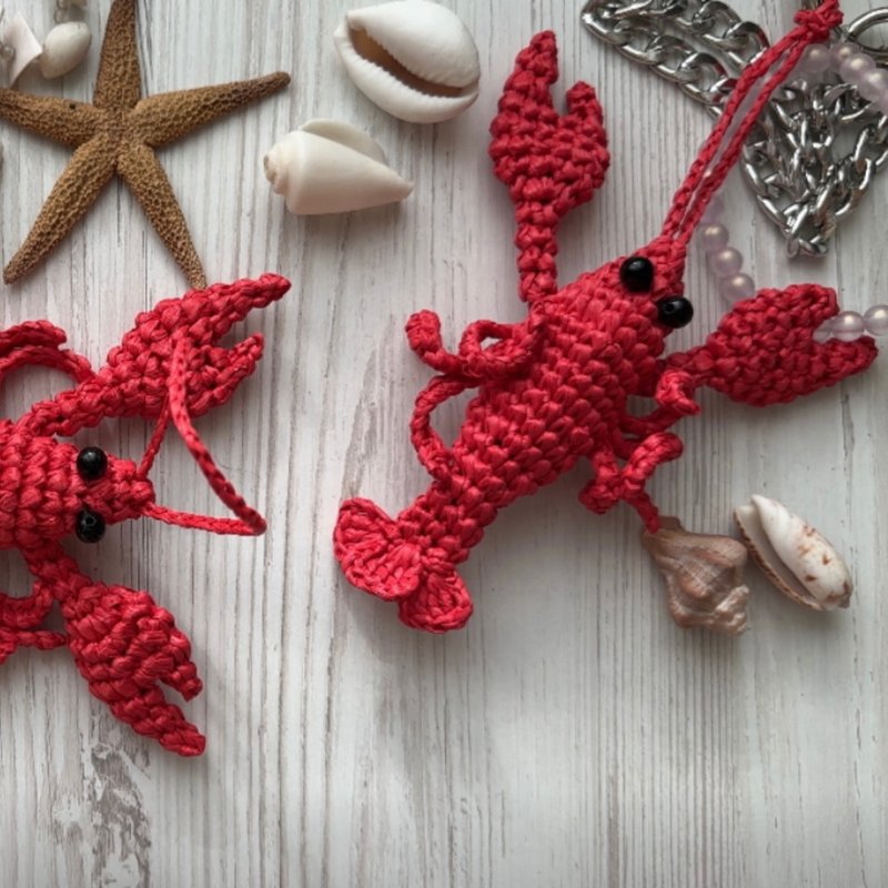 Crochet pattern lobster pendant digital instant download and video tutorial - 手工藝教學/工具書 - 其他材質 