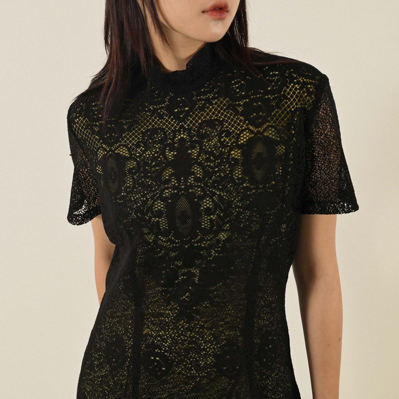 【NaSuBi Vintage】See-through lace modified vintage cheongsam dress - ชุดเดรส - ไฟเบอร์อื่นๆ 