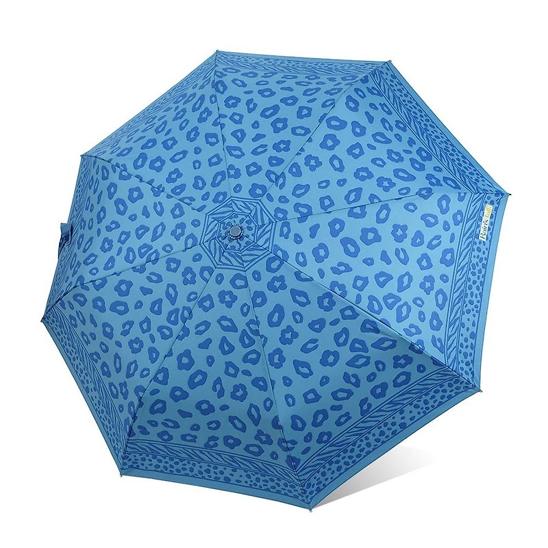 【台灣文創 Rain's talk】奢華豹紋抗UV三折自動開收傘 - 雨傘/雨衣 - 防水材質 藍色