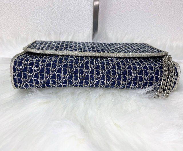 Christian Dior トロッター×ラインストーン ブルー×シルバー Dior ヴィンテージ トロッター ラメシルバー×ブルー2WAY