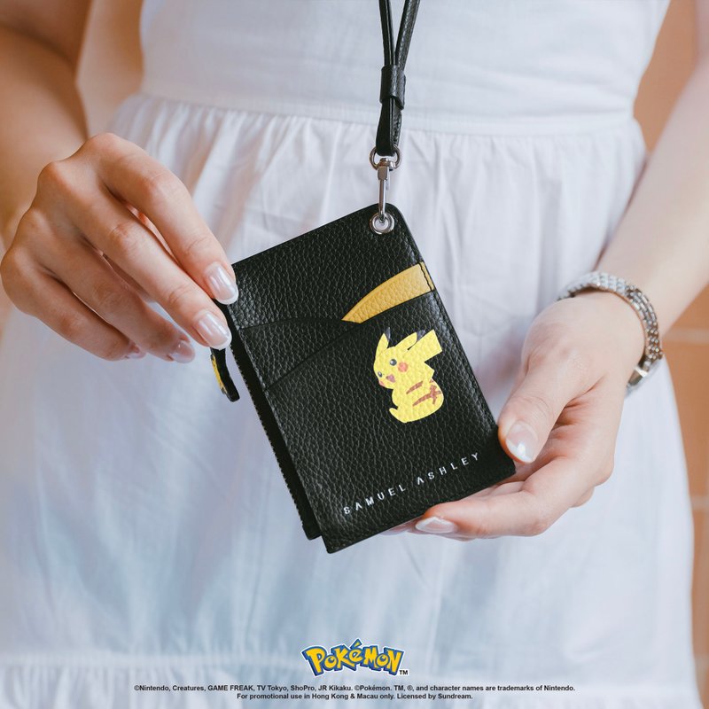 【寶可夢特別版系列】Pokémon掛頸皮革證件套 - 黑色 皮卡丘 - 證件套/識別證套 - 真皮 黑色