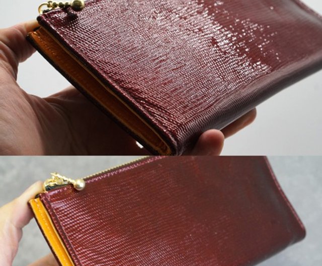 Soft leather jewel wine Brown smooth fastener L-shaped long wallet