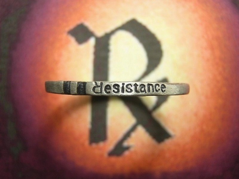 Resistance ( mille-feuille ) ( engraved stamped message sterling silver jewelry ring 抵抗 阻力 反抗 抵抗者 刻印 雕刻 銀 戒指 指环 ) - แหวนทั่วไป - โลหะ 