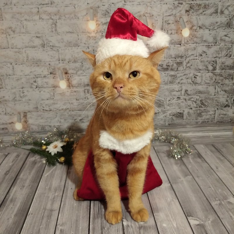 猫用クリスマスエプロン |クリスマスの服を調理面白い猫 |キャットベーキングセット - 洋服・帽子 - その他の素材 レッド