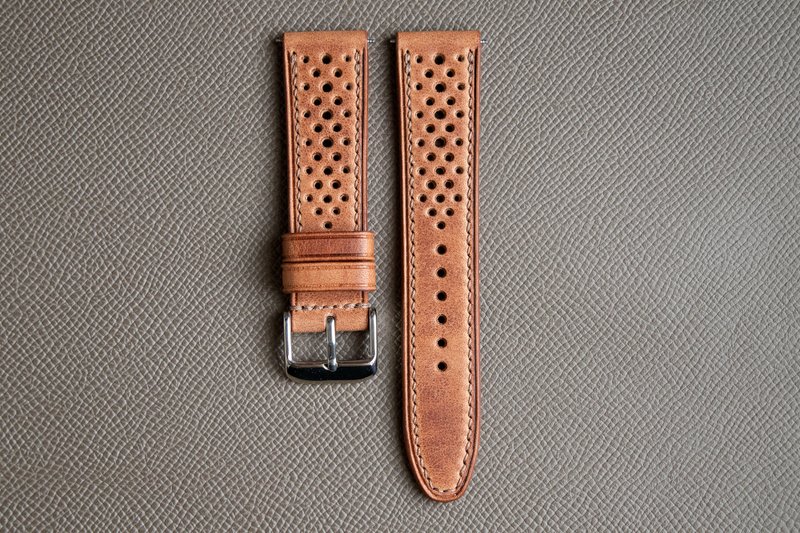 Horween Derby leather Racing-style Watch Band in Natural color (MTO) - 錶帶 - 真皮 咖啡色