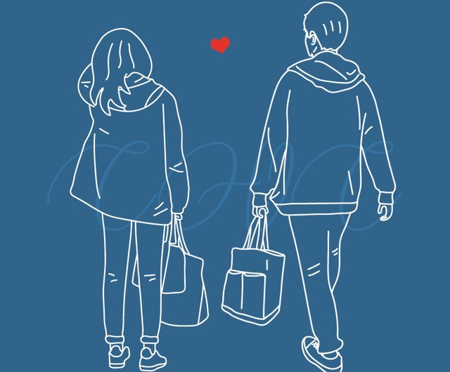 肖像画カップルラインイラストコミック手描きペット猫犬ウサギ手描き