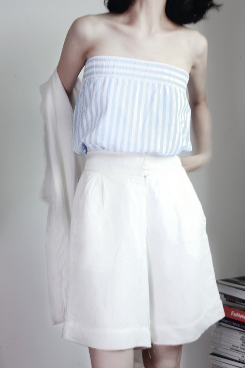 MaodiuL tube top or short skirts are mostly matched with blue and white stripes - เสื้อกั๊กผู้หญิง - ผ้าฝ้าย/ผ้าลินิน สีน้ำเงิน