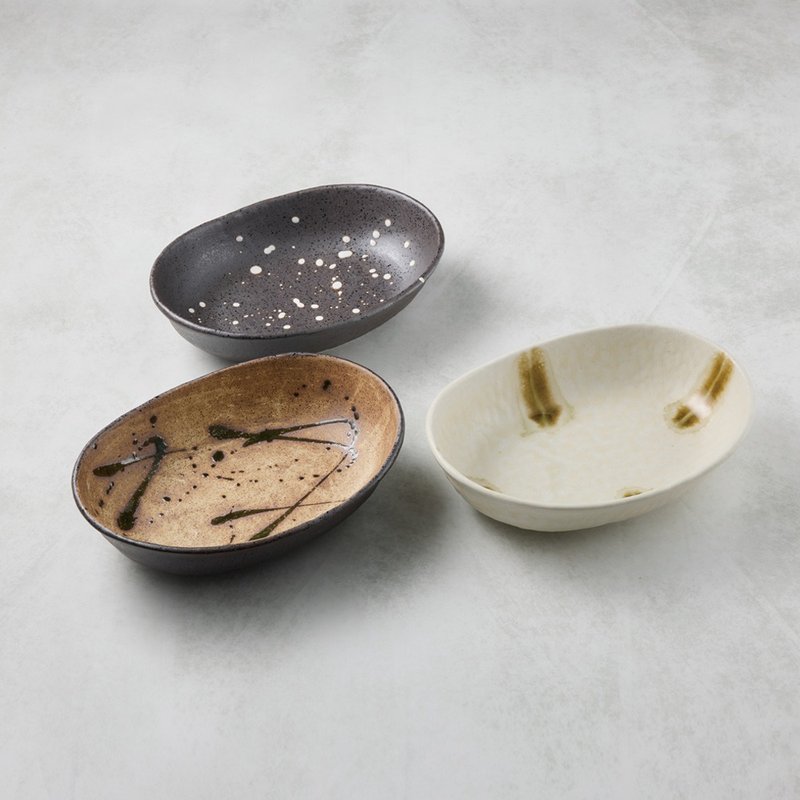 Minoyaki Japan - Zen Style Glazed Oval Deep Plate - Gift Box Set (3 Pieces) - 20.5cm - จานและถาด - เครื่องลายคราม หลากหลายสี