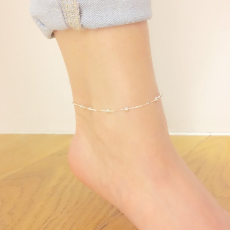 S925 sterling silver beads box anklet fine ankle chain electroplating anti-allergic with extended chain polishing silver cloth - สร้อยข้อมือ - โลหะ สีเงิน