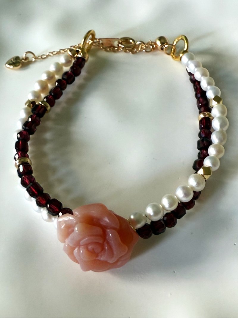 玫瑰|水晶手鍊|客製化|緋紅瑪瑙|淡水珍珠|石榴石 - 手鍊/手環 - 水晶 