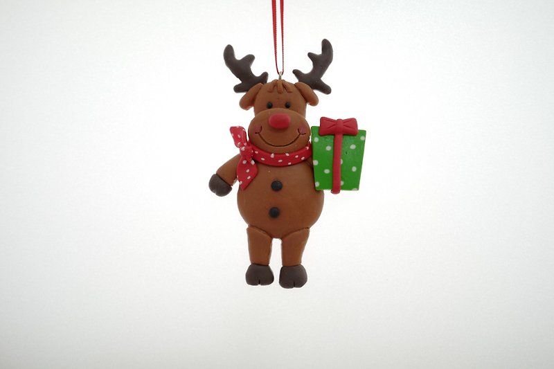 Christmas moose strap - พวงกุญแจ - ดินเผา สีแดง