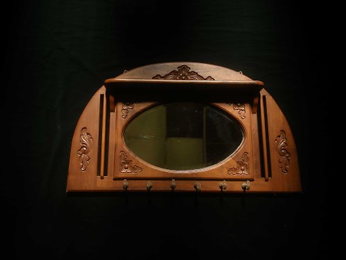 老時光OLD-TIME Vintage & Classic & Deco 【老時光 OLD-TIME】早期二手大款厚重木製歐美鄉村風格壁鏡掛鏡