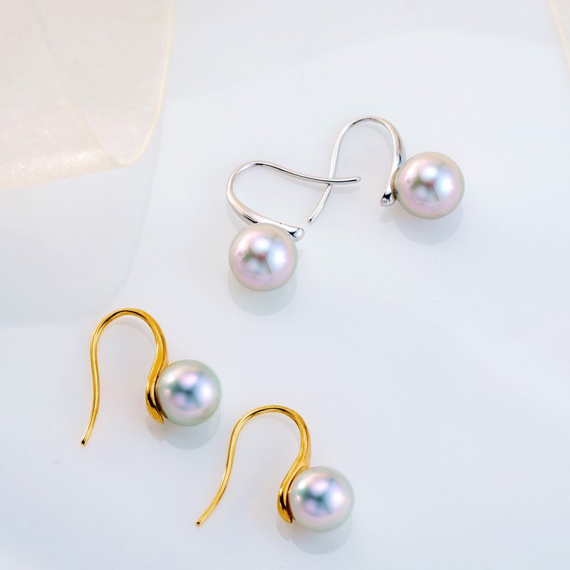 Akoya | Silver Blue | Heels | 18K Gold | Earrings - ต่างหู - ไข่มุก 