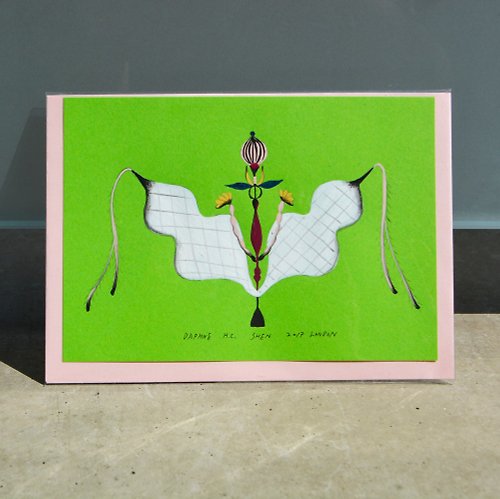 Daphne H.C. Shen 英式 長方形 綠色 花草 翅膀 森林系 想像 手繪設計 壓克力作品