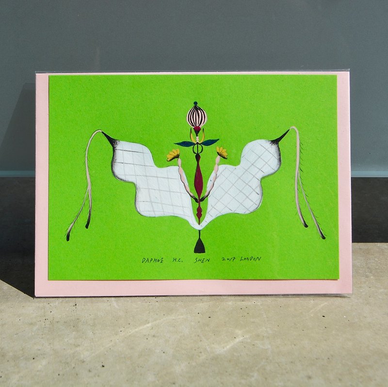 英国の長方形の緑の花と草の羽森林局の想像力手描きデザインアクリル作品 - カード・はがき - 紙 グリーン
