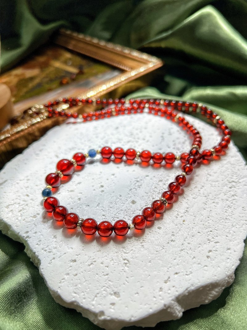 橙紅石榴石 × 藍晶石項鍊- Garnet X Kyanite Necklace - 項鍊 - 水晶 紅色