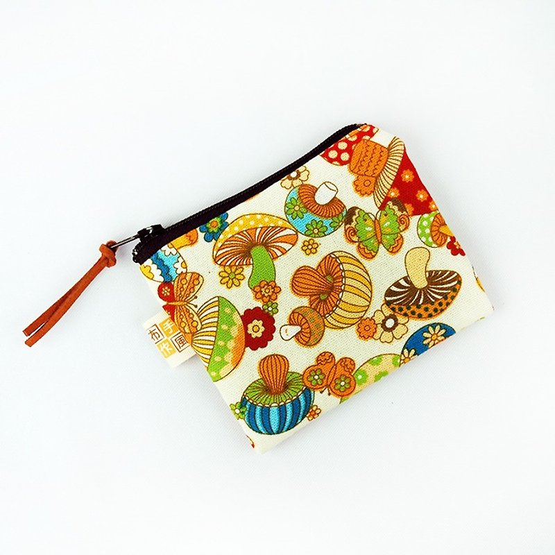Colored mushroom zero purse - กระเป๋าใส่เหรียญ - ผ้าฝ้าย/ผ้าลินิน สีเหลือง