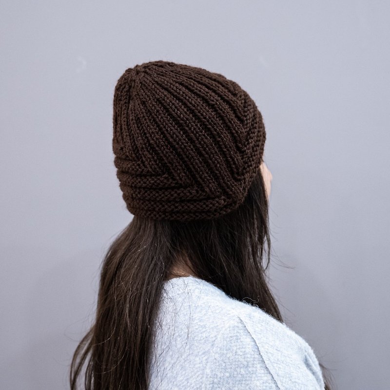 Handmade - knitted wool hat - ear protection hat - stick needle style - หมวก - ขนแกะ 