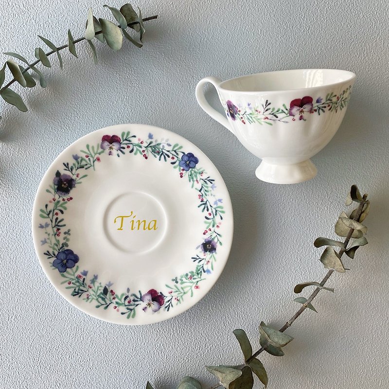 Beautiful Pansy Bone China Afternoon Tea Cup and Plate Set Christmas Exchange Gifts at Large Prices - ถ้วย - เครื่องลายคราม หลากหลายสี